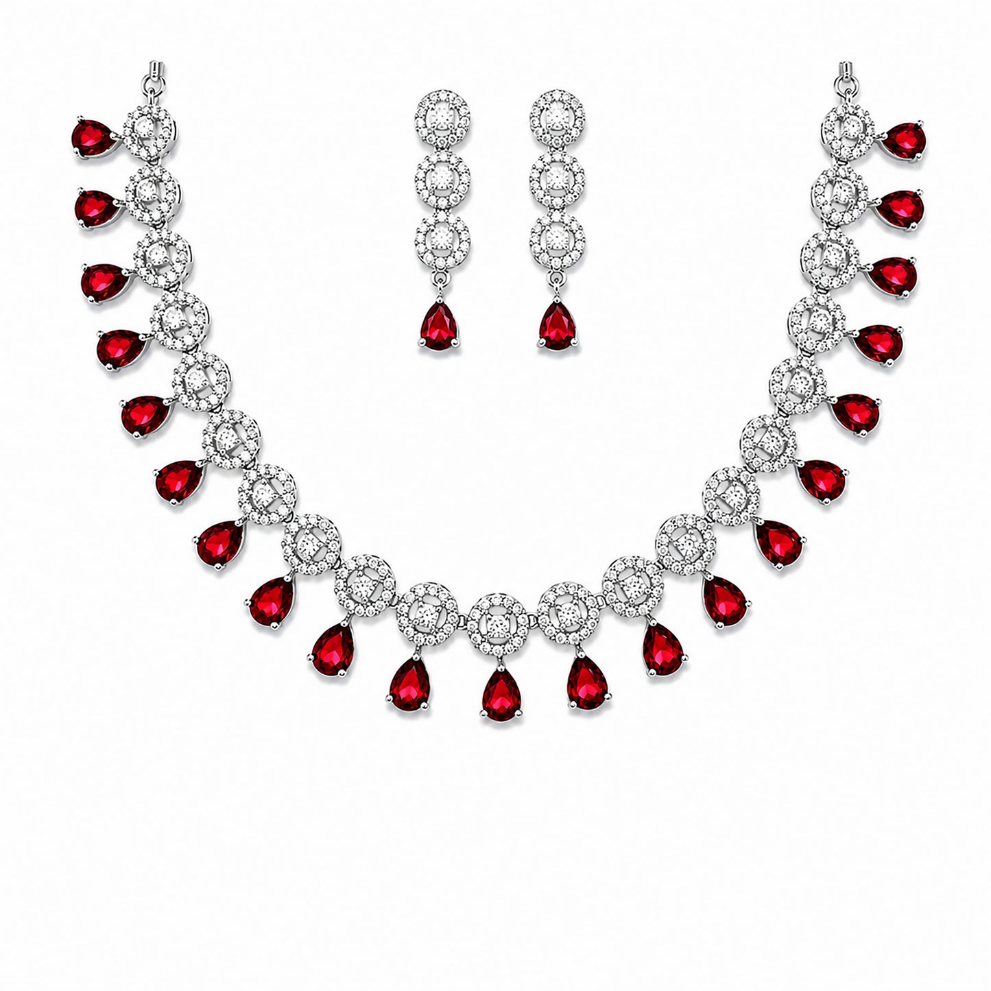 Silver Plated Red AD Jewellery Set for Women