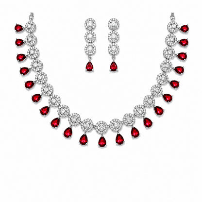 Silver Plated Red AD Jewellery Set for Women