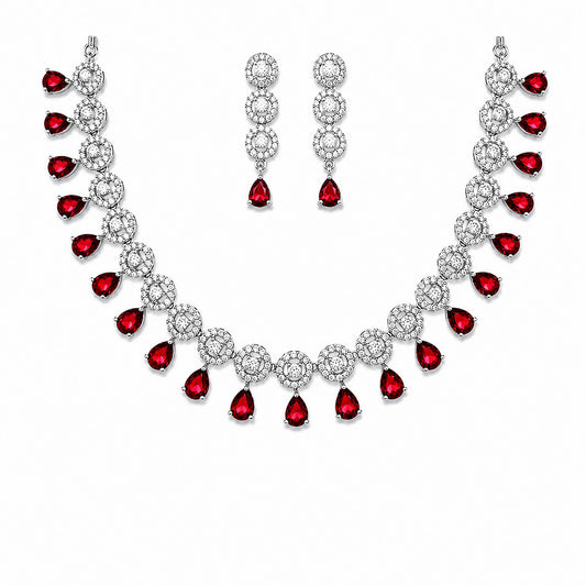 Silver Plated Red AD Jewellery Set for Women