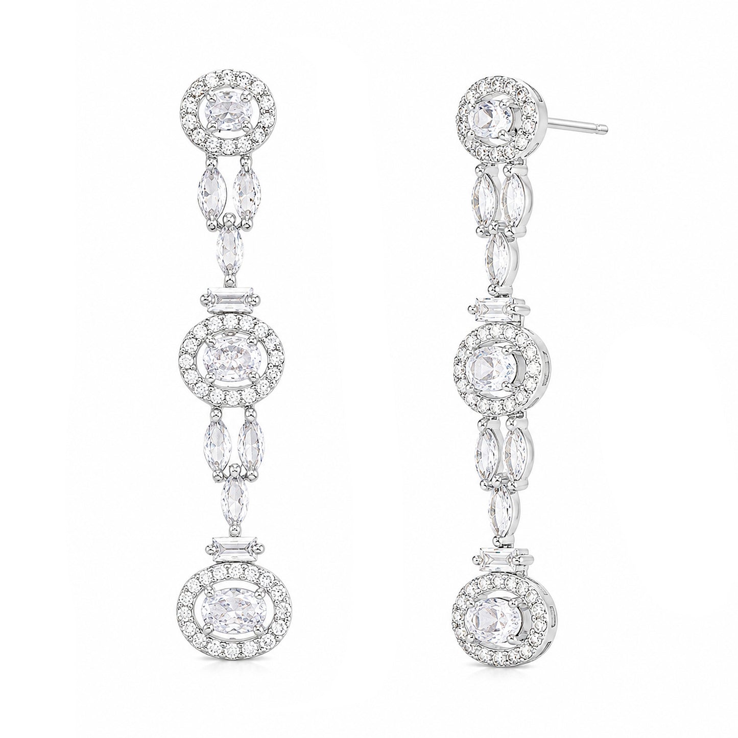 Silver Plated American Diamond Drop Earrings for Women