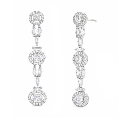 Silver Plated American Diamond Drop Earrings for Women
