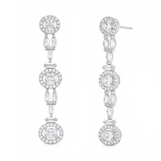Silver Plated American Diamond Drop Earrings for Women