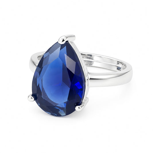 Rhodium Plated Blue AD Finger Ring for Women