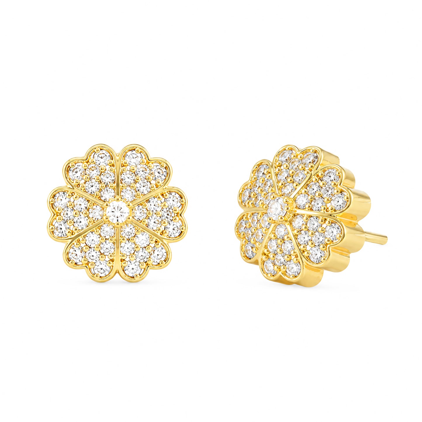 Gold Plated AD Floral Stud Earrings for Women