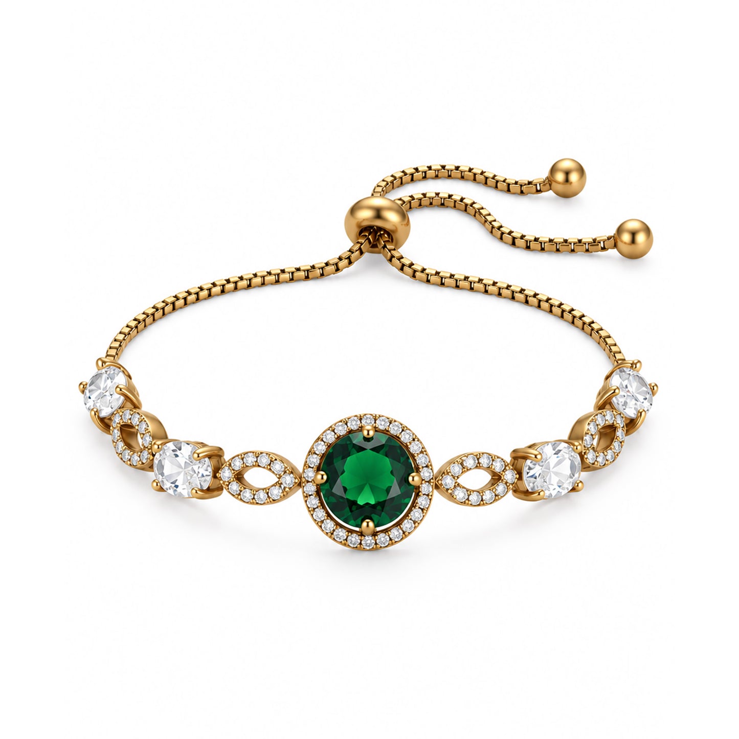 Antique Gold Plated Green AD Adjustable Bracelet for Women