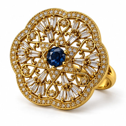 Antique Gold Plated Blue AD Finger Ring for Women