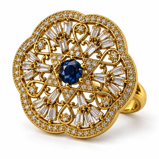 Antique Gold Plated Blue AD Finger Ring for Women