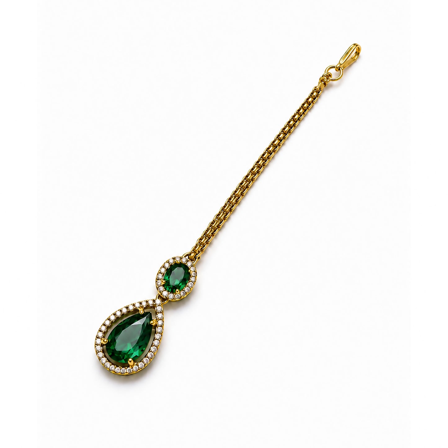 Antique Gold Plated Green AD Maang Tikka for Women