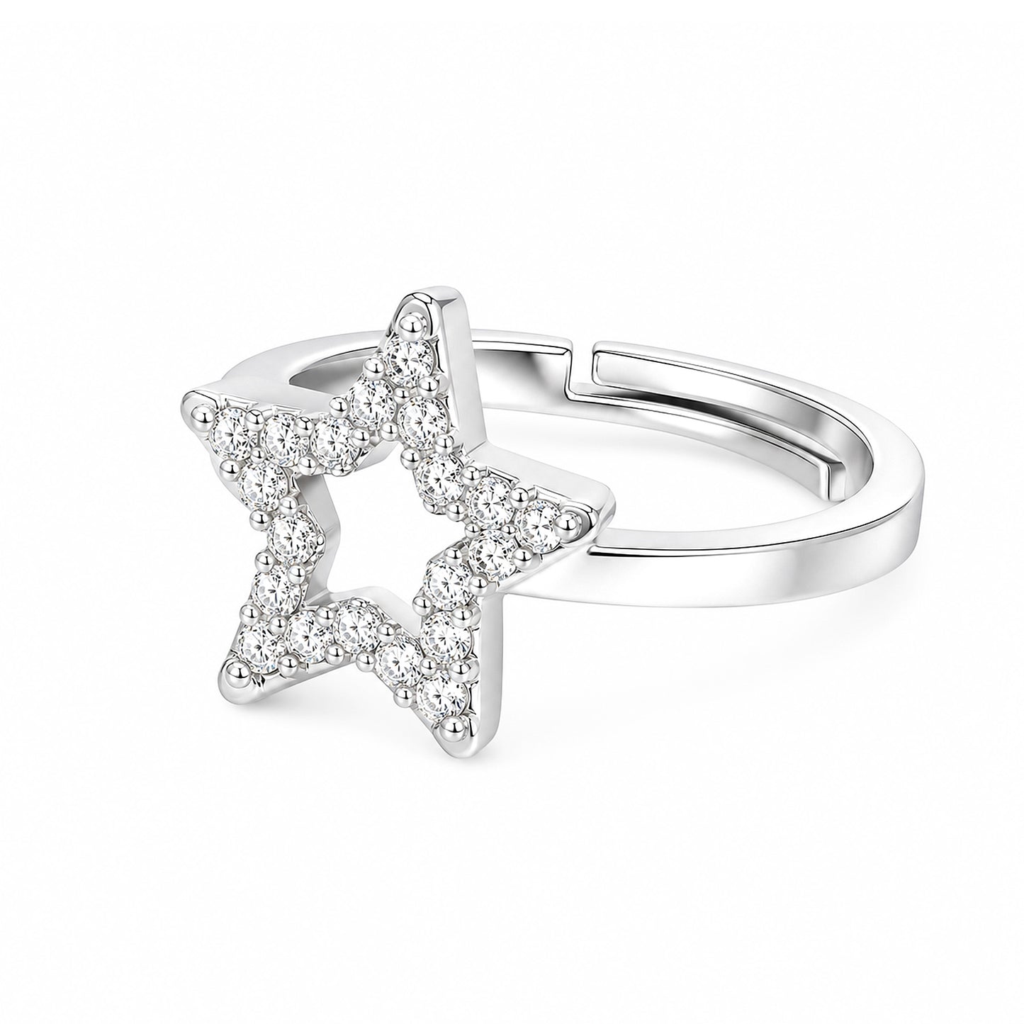 Silver Plated AD Star Finger Ring for Women