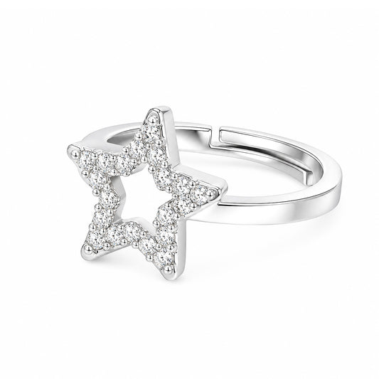 Silver Plated AD Star Finger Ring for Women