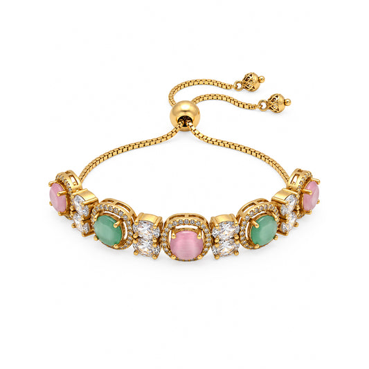 Antique Gold Plated Pink AD Adjustable Bracelet for Women