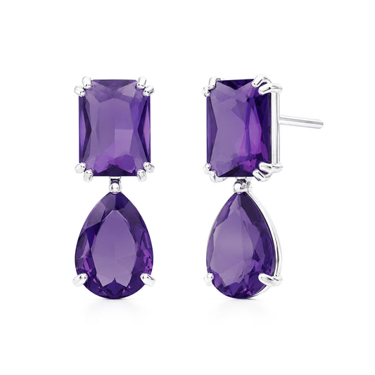 Silver Plated Purple AD Teardrop Earrings for Women