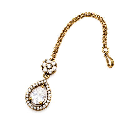 Antique Gold Plated AD Maang Tikka for Women