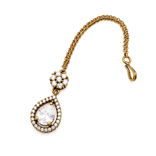 Antique Gold Plated AD Maang Tikka for Women