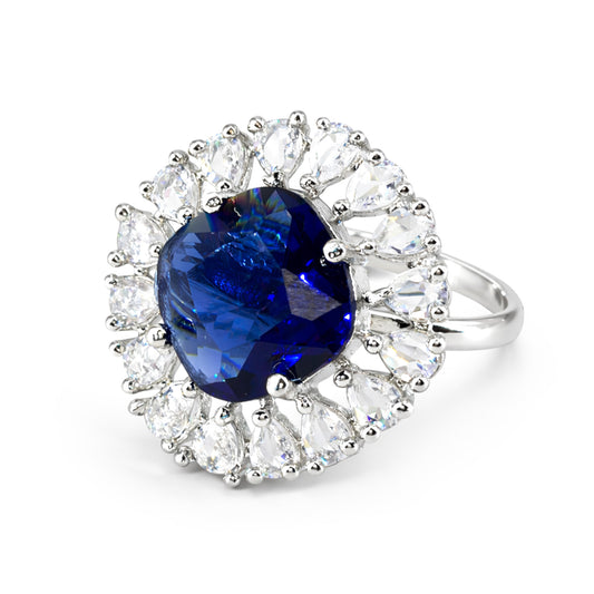 Silver Plated Blue AD Finger Ring for Women