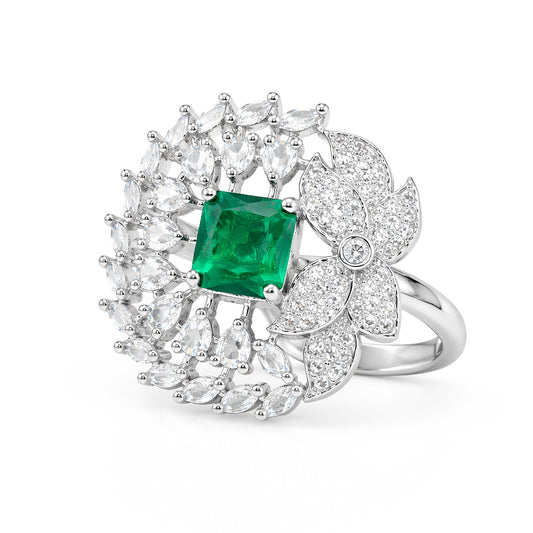 Silver Plated Green AD Finger Ring for Women