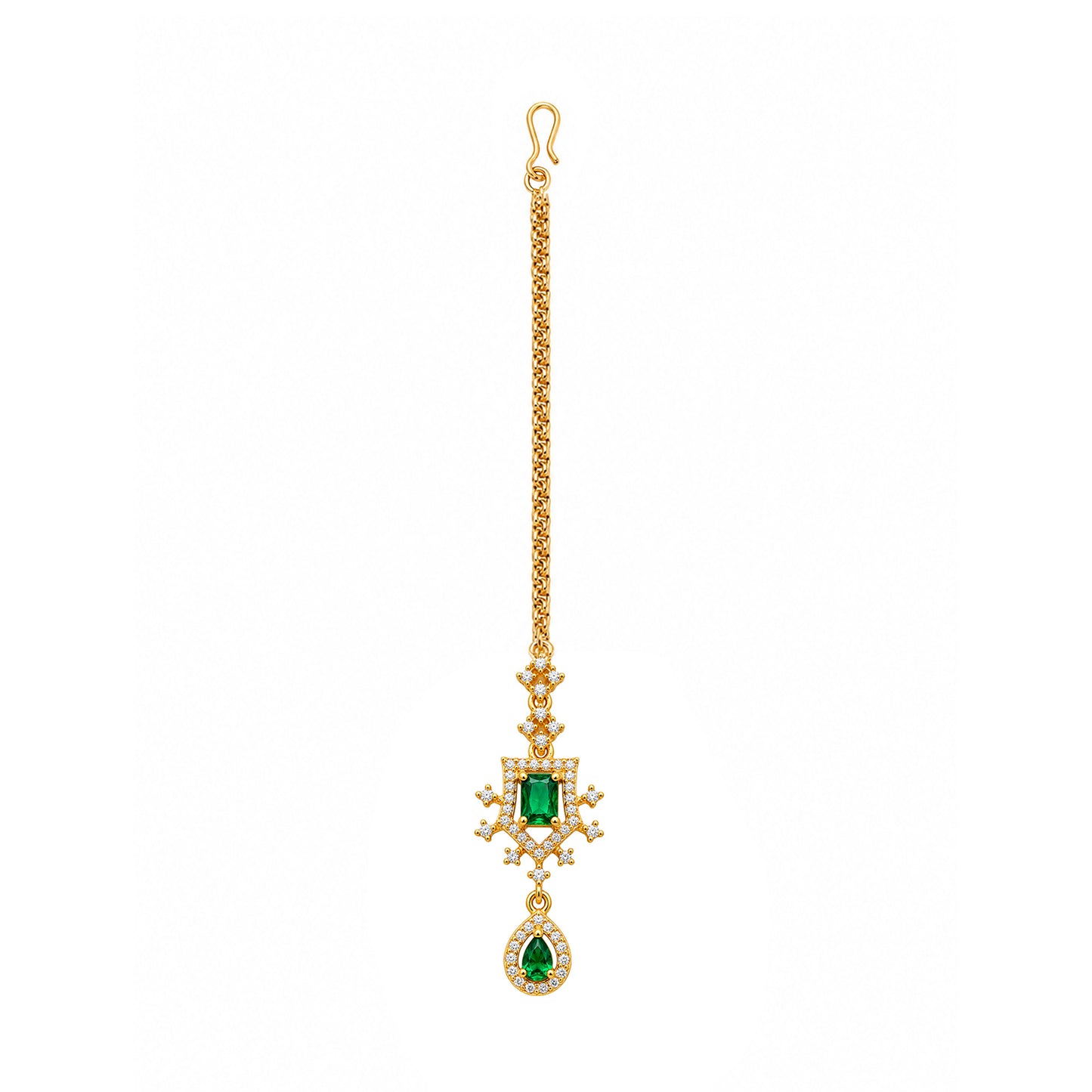 Gold Plated Green AD Maang Tikka for Women