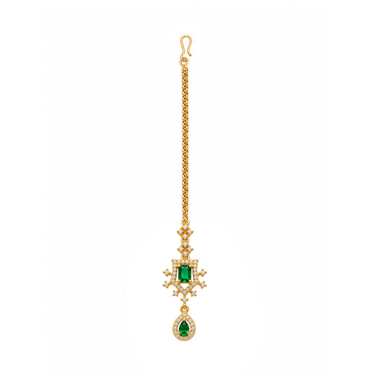 Gold Plated Green AD Maang Tikka for Women