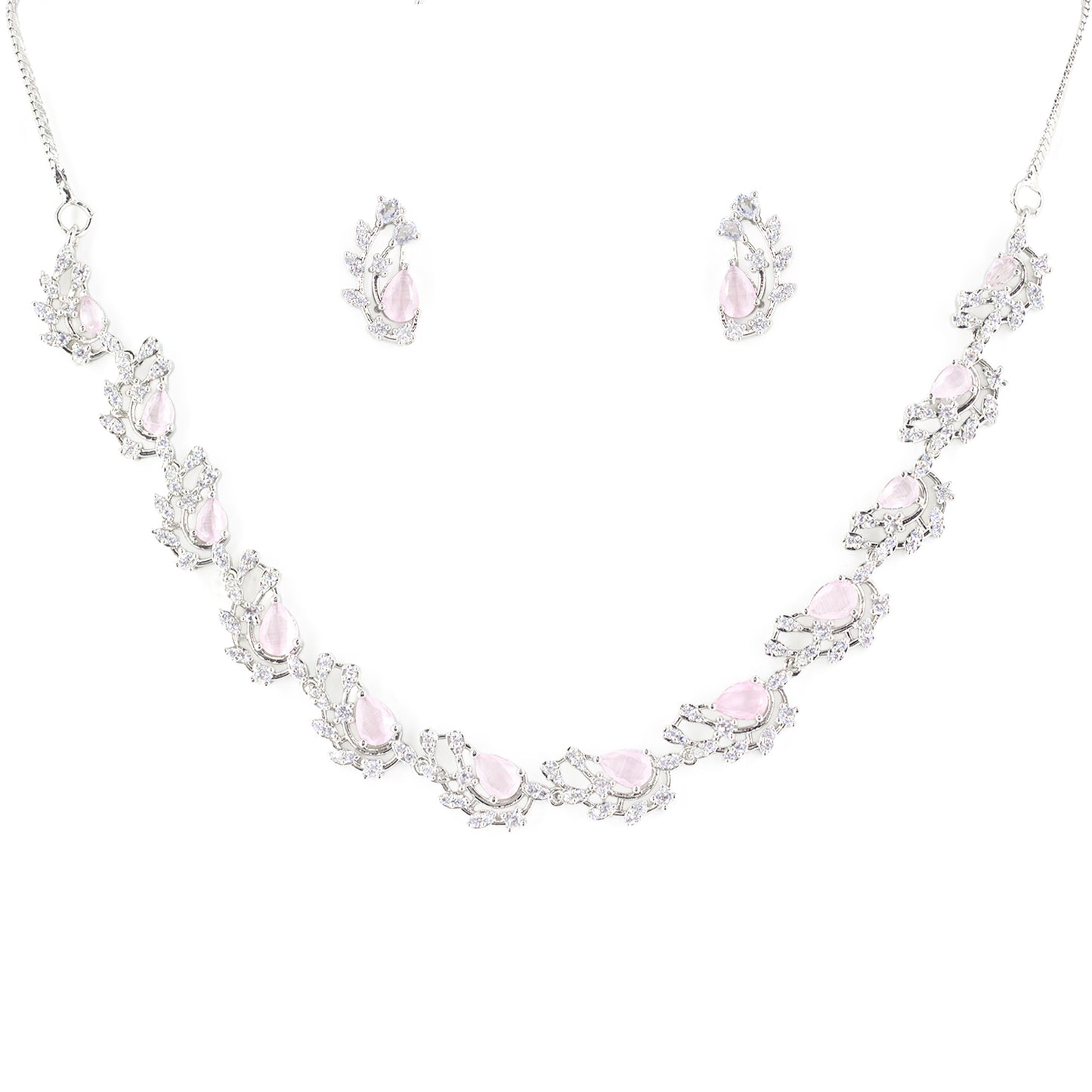 Silver Plated Pink American Diamond Designer Choker set for Women