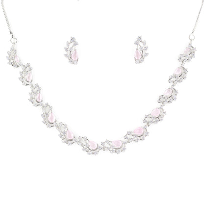 Silver Plated Pink American Diamond Designer Choker set for Women