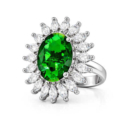 Rhodium Plated Green AD Finger Ring for Women