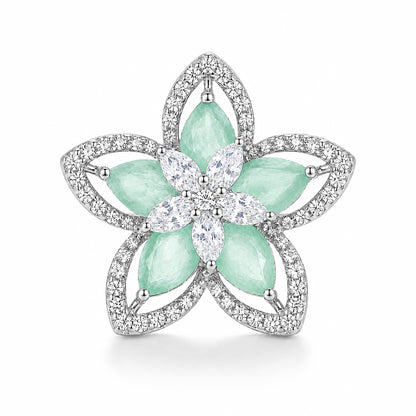Rhodium Plated Green AD Floral Finger Ring for Women