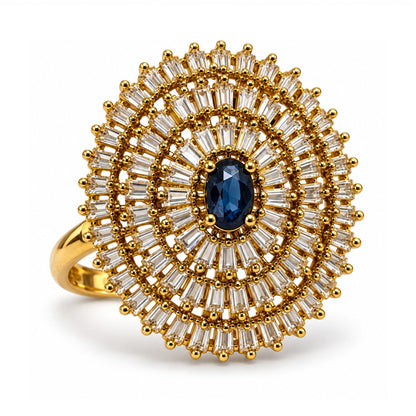 Antique Gold Plated Blue AD Finger Ring for Women
