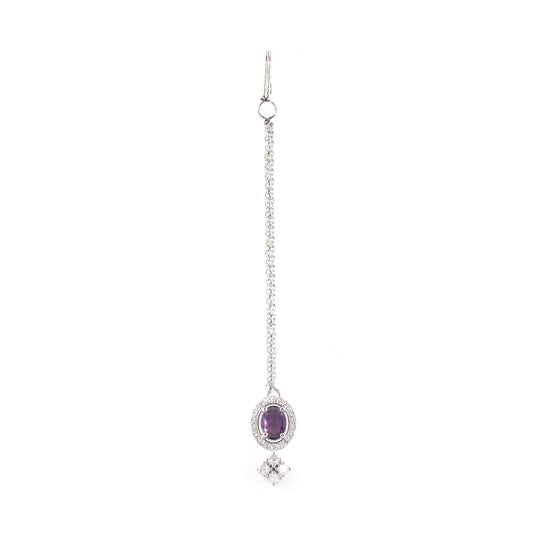 Silver Plated Purple AD Maang Tikka for Women