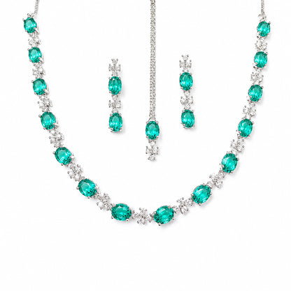 Silver Plated Sea Green AD Jewellery Set for Women