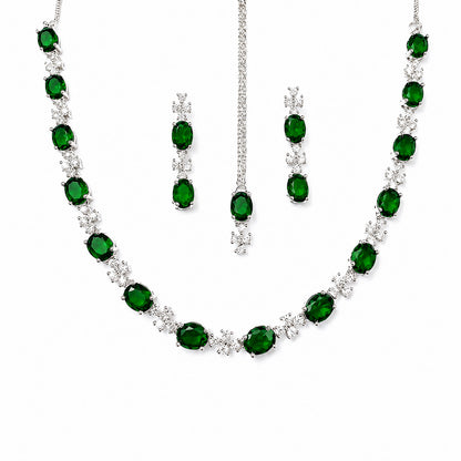 Silver Plated Green AD Jewellery Set for Women