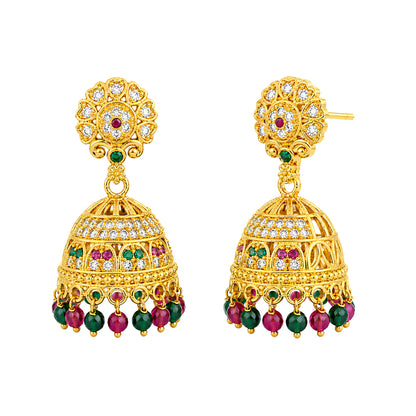 1 Gram Gold Plated AD Jhumka Earrings for Women