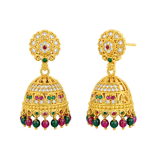1 Gram Gold Plated AD Jhumka Earrings for Women