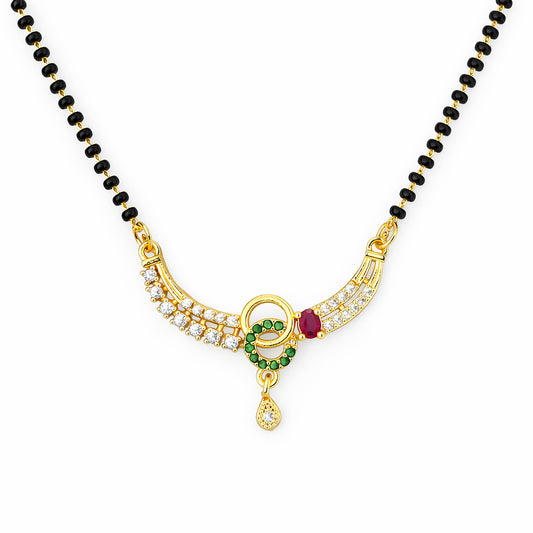 Gold Plated Red & Green AD Mangalsutra For Women
