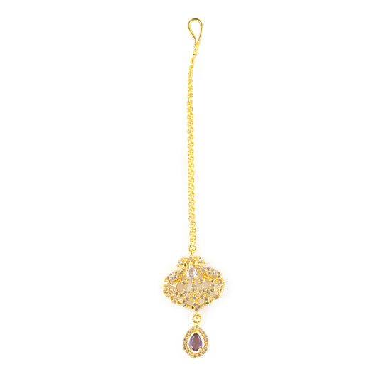 Gold Plated Purple AD Maang Tikka for Women