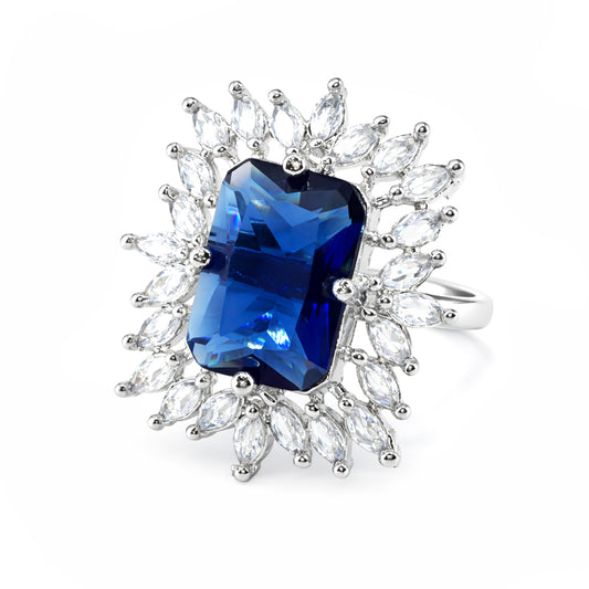 Silver Plated Blue AD Finger Ring for Women