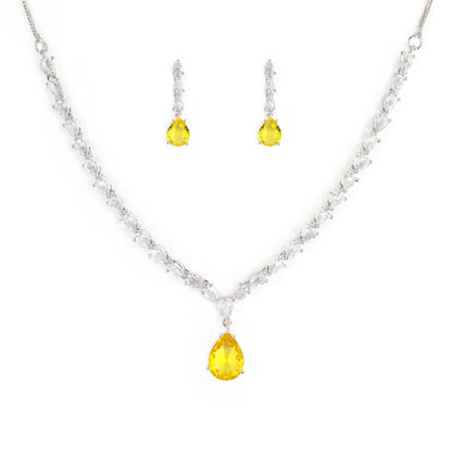 Silver Plated Yellow & White American Diamond Jewellery Set