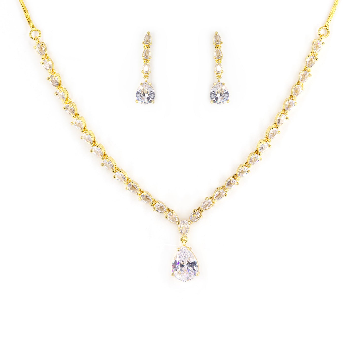 Gold Plated White AD Minimal Jewellery Set