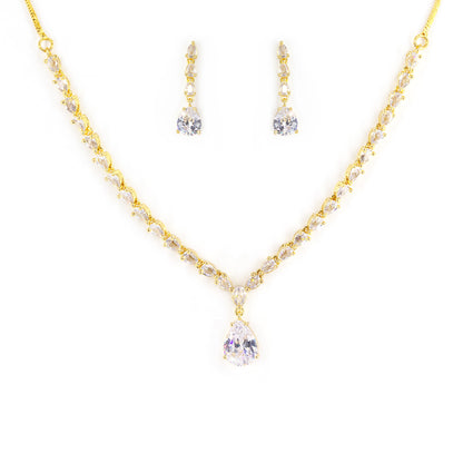 Gold Plated White AD Minimal Jewellery Set