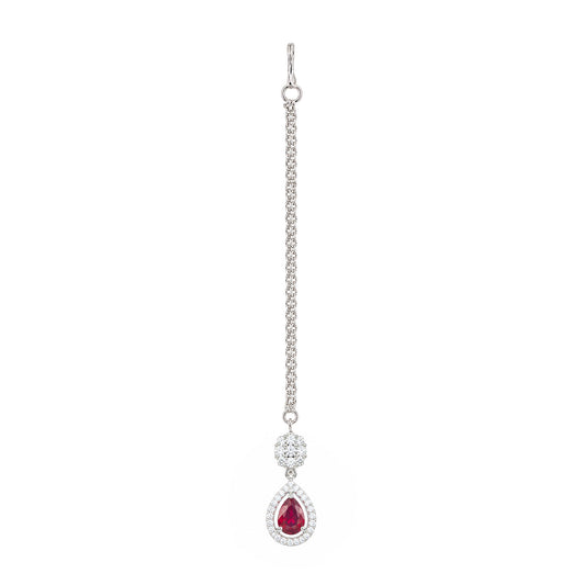 Silver Plated Red AD Maang Tikka for Women