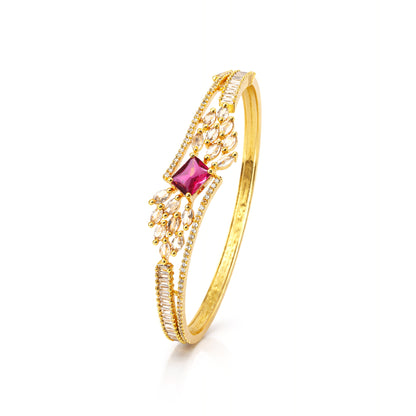 Gold Plated Red AD Leaf Bangle Bracelet for Women