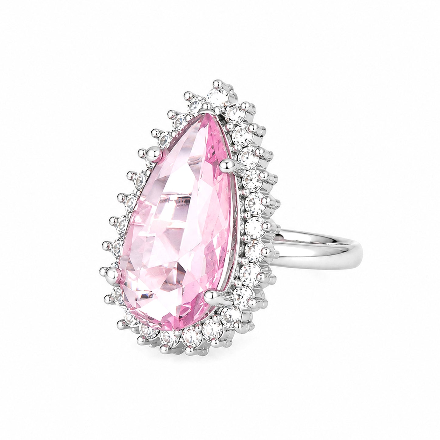 Silver Plated Pink AD Finger Ring for Women
