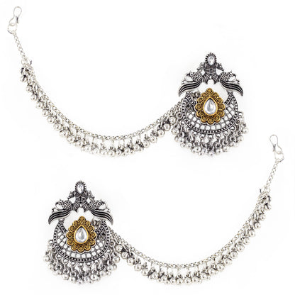Silver Oxidised Jhumka Earring with Chain for Women
