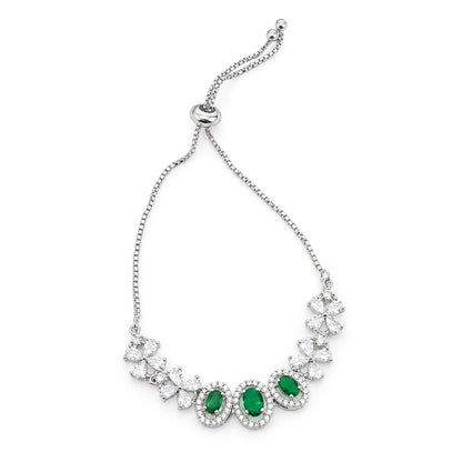 Silver Plated Green AD Adjustable Bracelet for Women