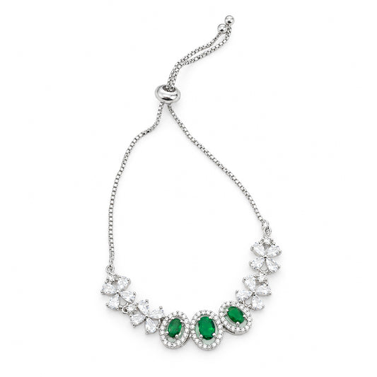 Silver Plated Green AD Adjustable Bracelet for Women