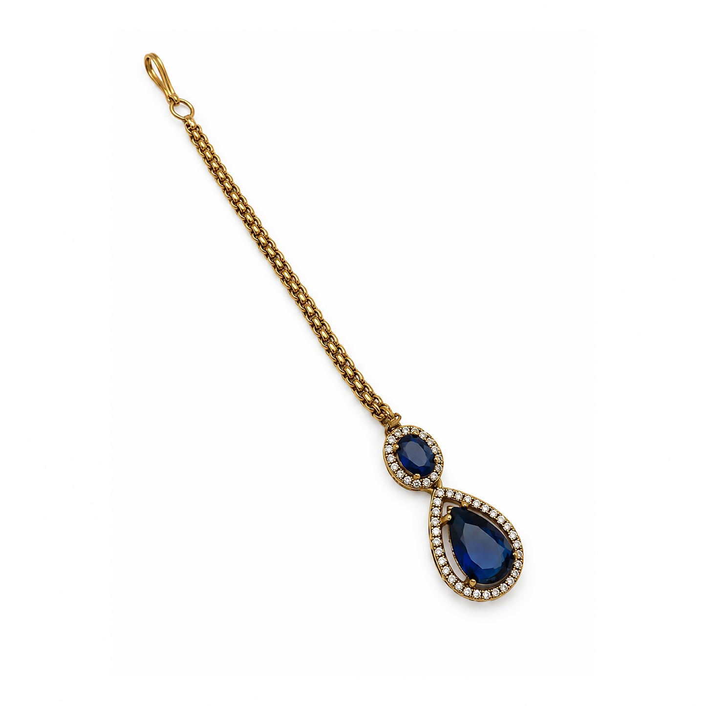 Antique Gold Plated Blue AD Maang Tikka for Women