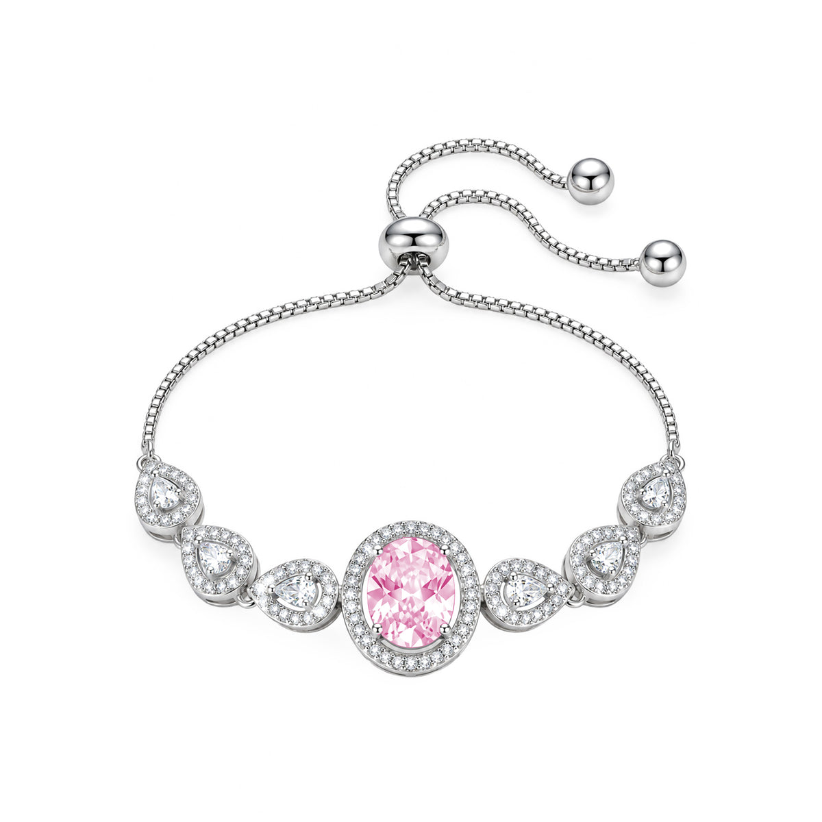 Silver Plated Pink AD Adjustable Bracelet for Women