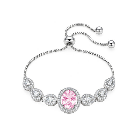 Silver Plated Pink AD Adjustable Bracelet for Women