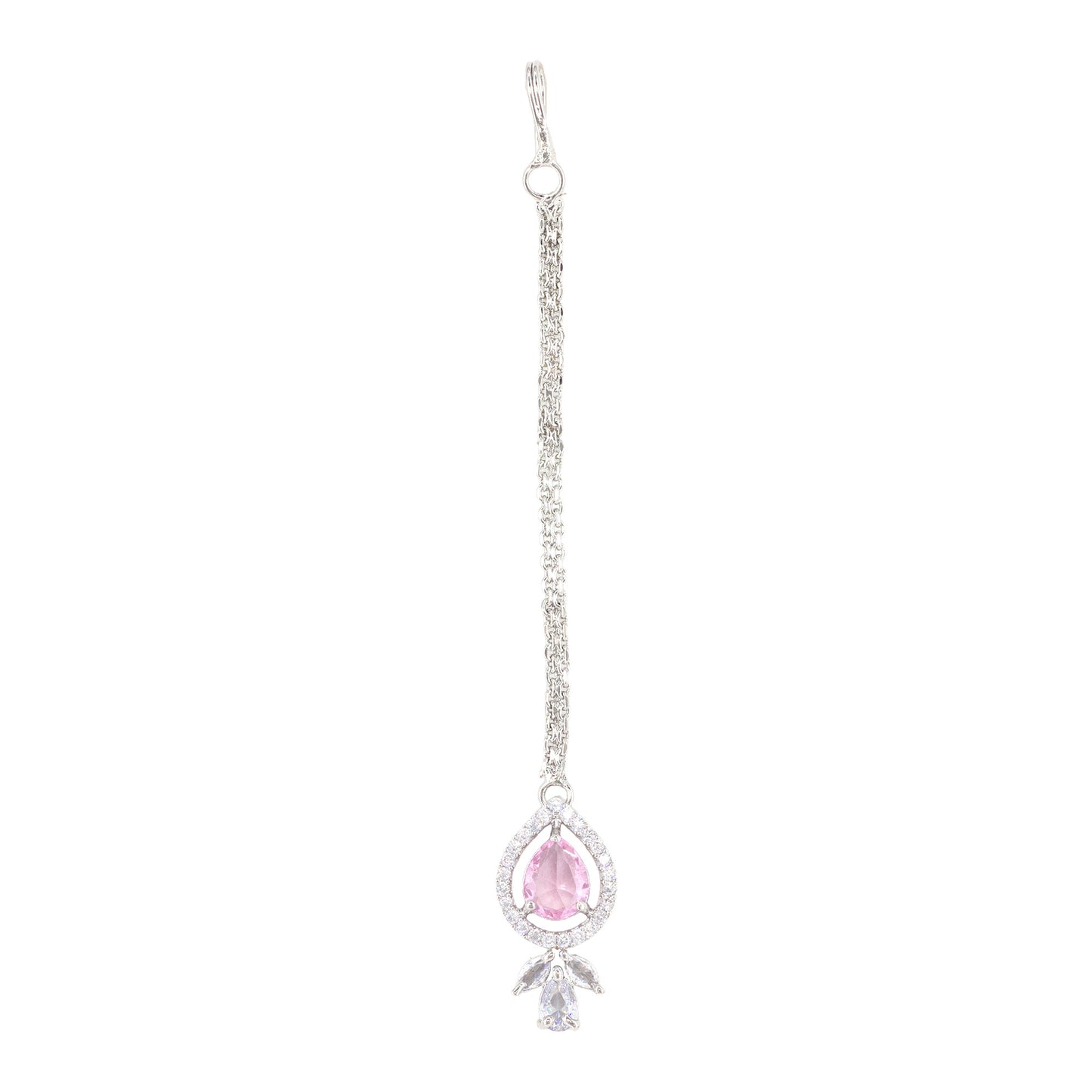 Silver Plated Pink AD Maang Tikka for Women