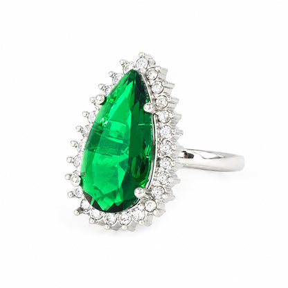 Rhodium Plated Green AD Finger Ring for Women