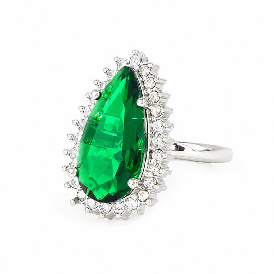 Rhodium Plated Green AD Finger Ring for Women